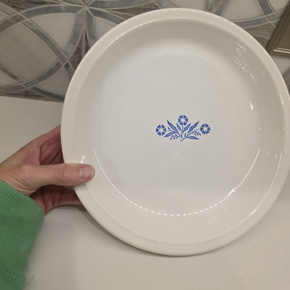 Corningware White Plate with Blue Floral Accent